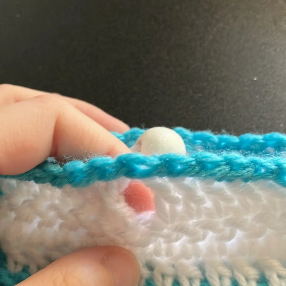 Handmade Crochet Cell Phone Holder Pouch Eyeglass Case Blue White Striped Yarn